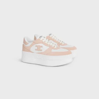 Sneaker met blokhak van kalfsleer en suède kalfsleer