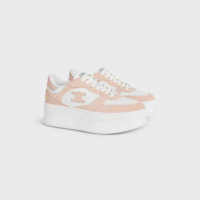 Sneaker met blokhak van kalfsleer en suède kalfsleer