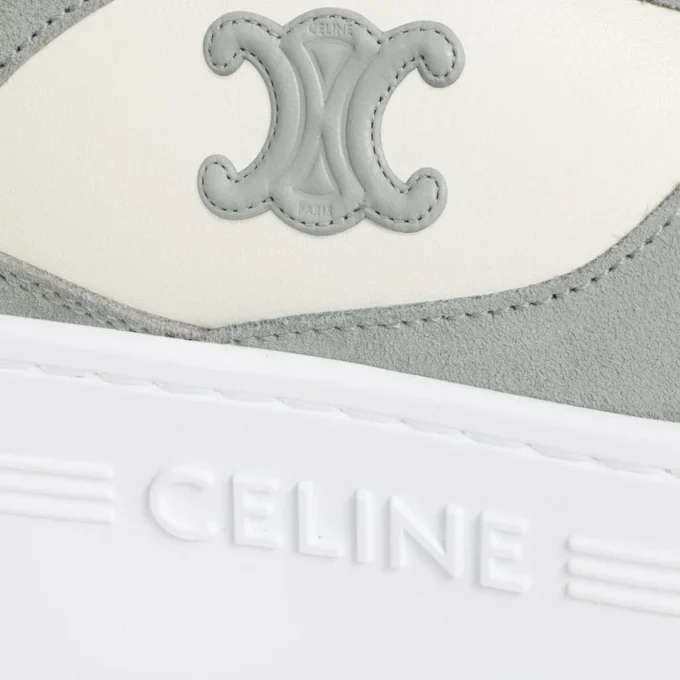 Sneaker met blokhak van kalfsleer en suède kalfsleer