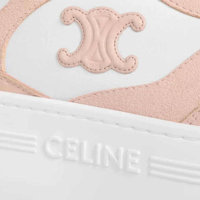 Sneaker met blokhak van kalfsleer en suède kalfsleer