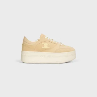 Sneaker met blokhak van suède kalfsleer en kalfsleer