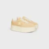 Sneaker met blokhak van suède kalfsleer en kalfsleer