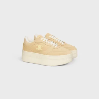 Sneaker met blokhak van suède kalfsleer en kalfsleer