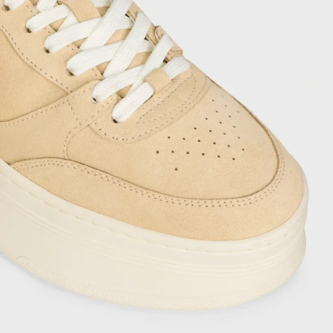 Sneaker met blokhak van suède kalfsleer en kalfsleer