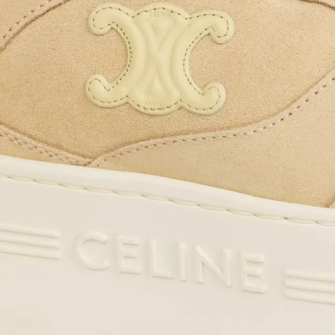 Sneaker met blokhak van suède kalfsleer en kalfsleer