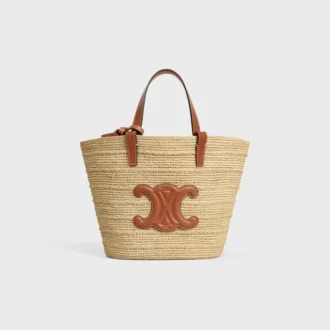 Soepele CELINE Classic Panier voor tieners van raffia en kalfsleer