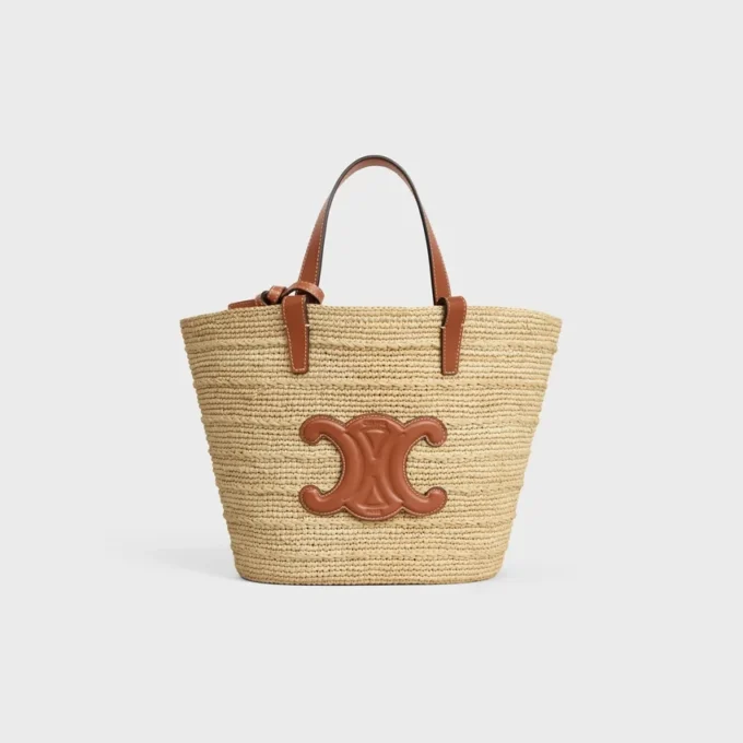 Soepele CELINE Classic Panier voor tieners van raffia en kalfsleer