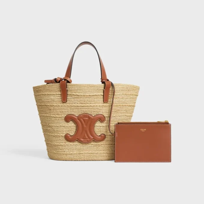 Soepele CELINE Classic Panier voor tieners van raffia en kalfsleer