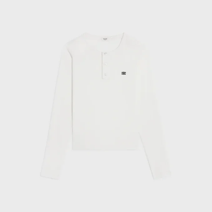 T-shirt met lange mouwen van geribd katoen