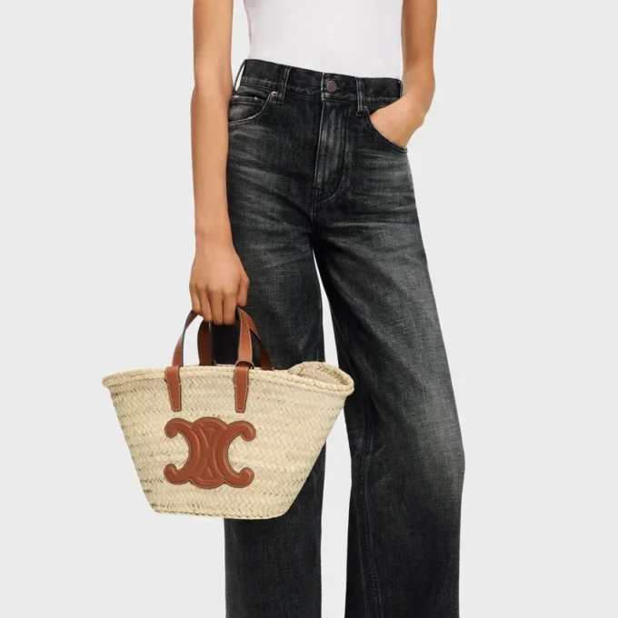 Teen CELINE Classic Panier in palmbladeren en kalfsleer