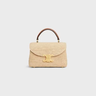Teen Nino-tas van raffia en kalfsleer