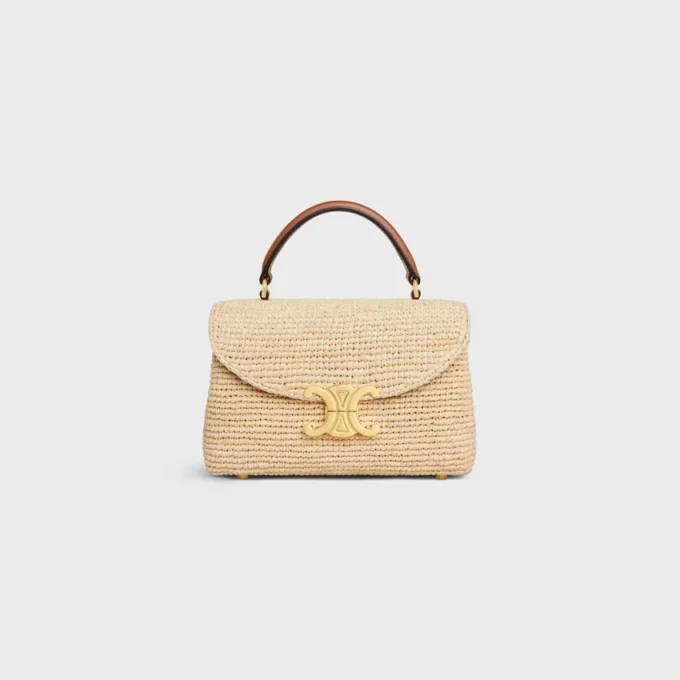 Teen Nino-tas van raffia en kalfsleer