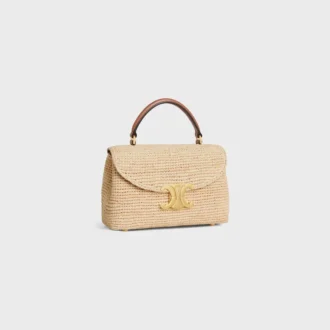 Teen Nino-tas van raffia en kalfsleer