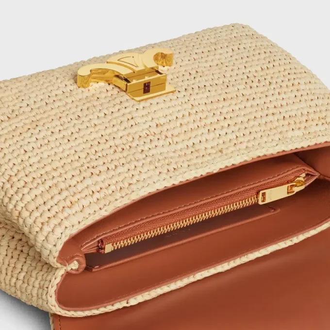 Teen Nino-tas van raffia en kalfsleer