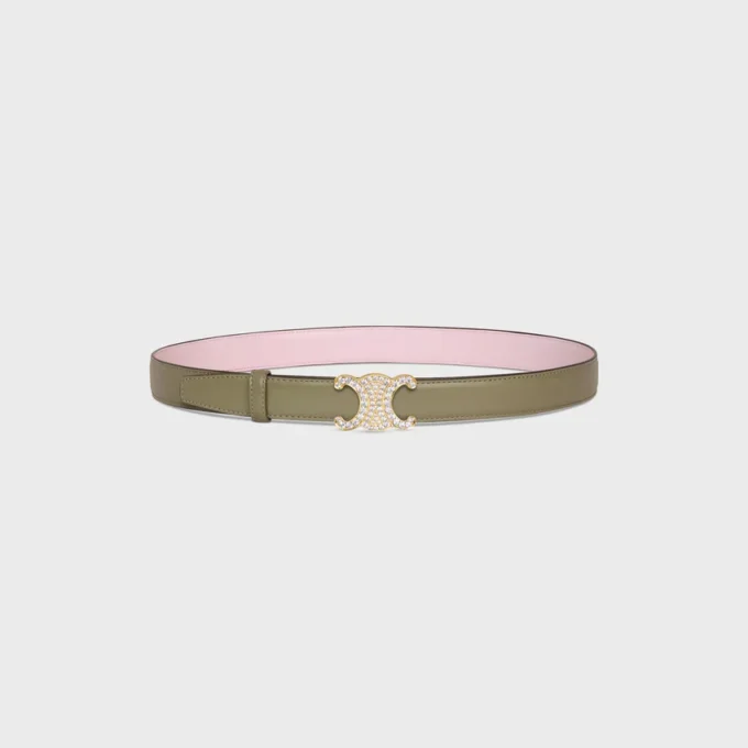 Triomphe-gesp van messing met strass en omkeerbare riem van 25 mm in Taurillon