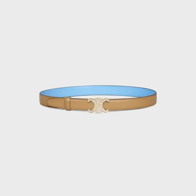 Triomphe-gesp van messing met strass en omkeerbare riem van 25 mm in Taurillon