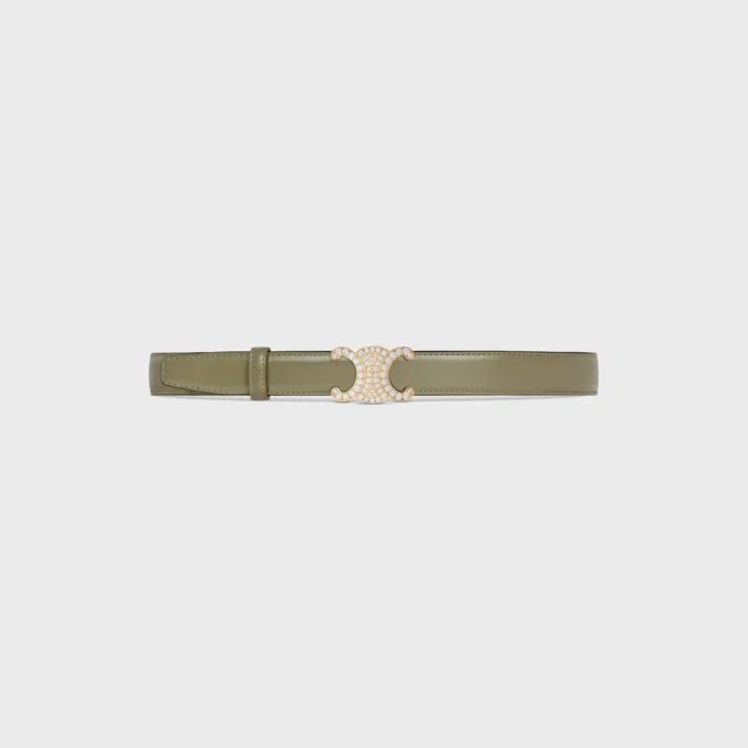 Triomphe-gesp van messing met strass en omkeerbare riem van 25 mm in Taurillon