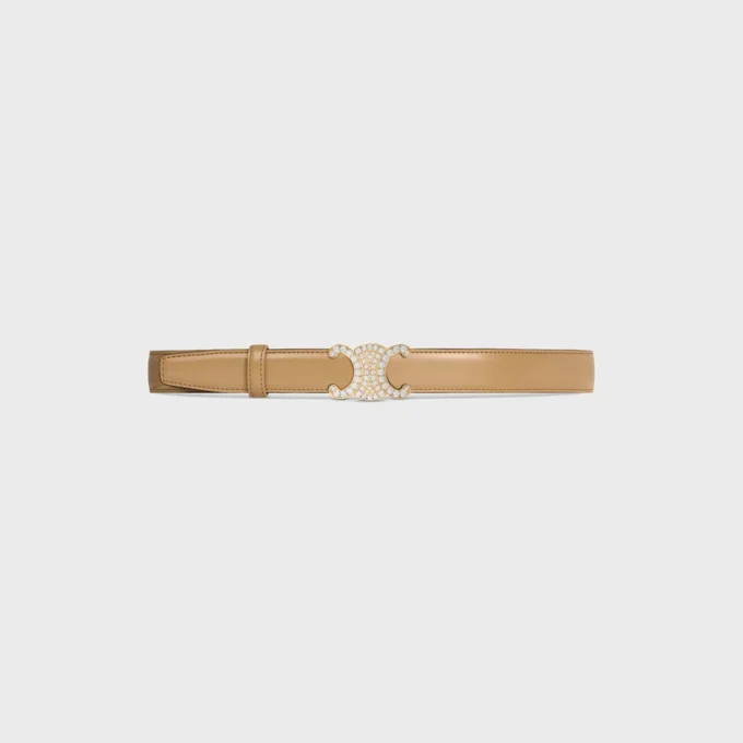 Triomphe-gesp van messing met strass en omkeerbare riem van 25 mm in Taurillon