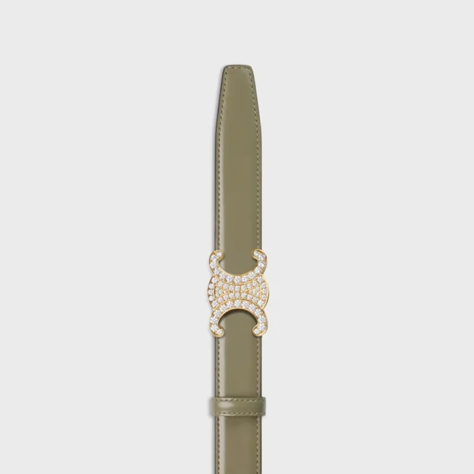 Triomphe-gesp van messing met strass en omkeerbare riem van 25 mm in Taurillon