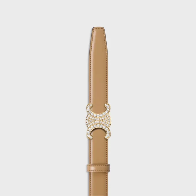 Triomphe-gesp van messing met strass en omkeerbare riem van 25 mm in Taurillon