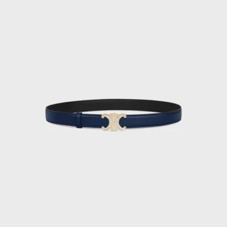 Triomphe-gesp van messing met strass en omkeerbare riem van 25 mm van glad en generfd kalfsleer