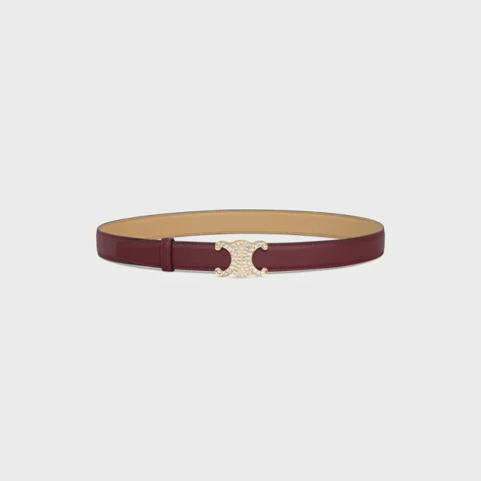 Triomphe-gesp van messing met strass en omkeerbare riem van 25 mm van glad en generfd kalfsleer