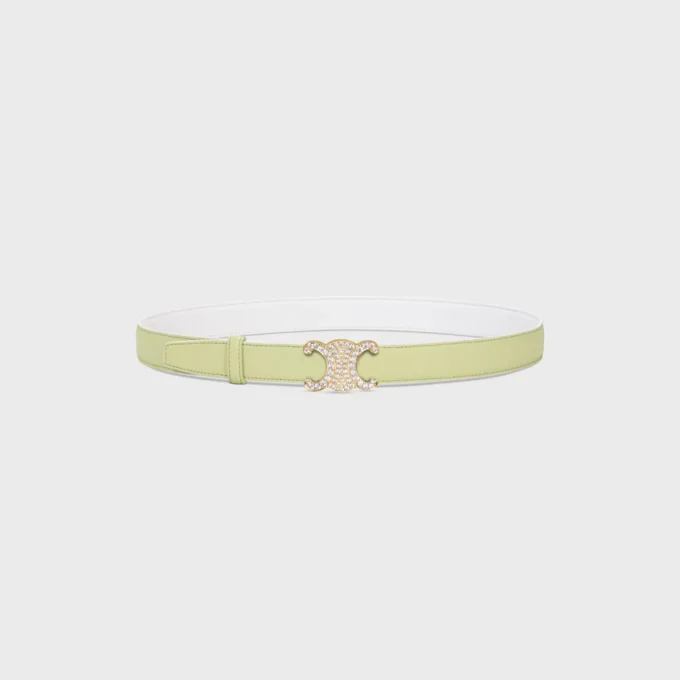 Triomphe-gesp van messing met strass en omkeerbare riem van 25 mm van glad en generfd kalfsleer