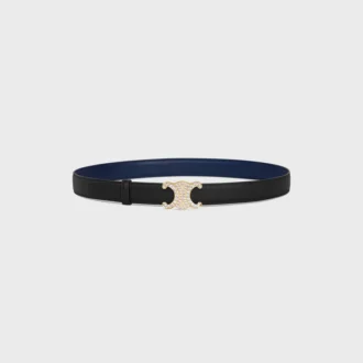 Triomphe-gesp van messing met strass en omkeerbare riem van 25 mm van glad en generfd kalfsleer