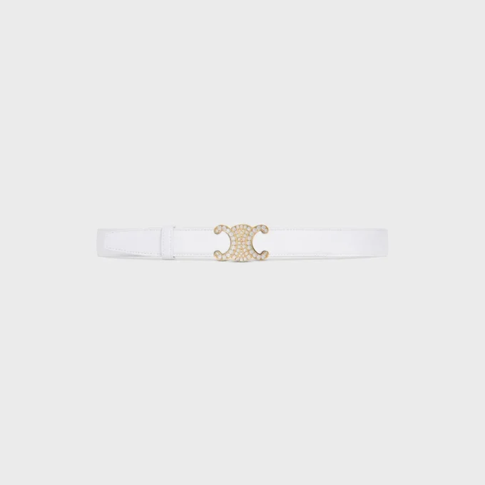 Triomphe-gesp van messing met strass en omkeerbare riem van 25 mm van glad en generfd kalfsleer