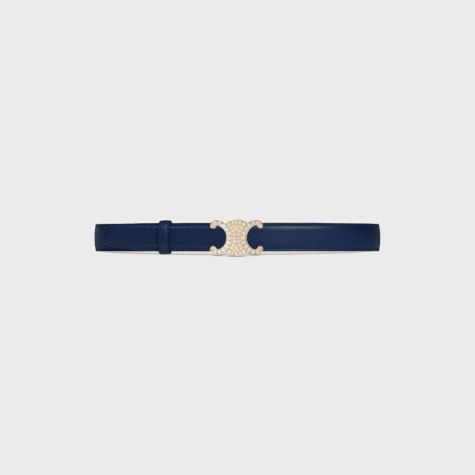 Triomphe-gesp van messing met strass en omkeerbare riem van 25 mm van glad en generfd kalfsleer
