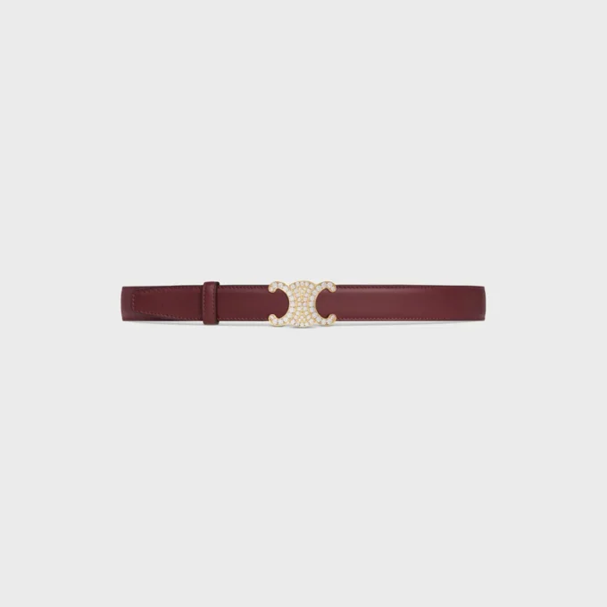 Triomphe-gesp van messing met strass en omkeerbare riem van 25 mm van glad en generfd kalfsleer