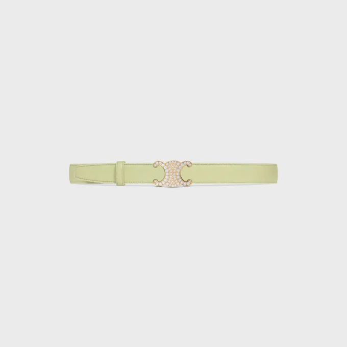 Triomphe-gesp van messing met strass en omkeerbare riem van 25 mm van glad en generfd kalfsleer
