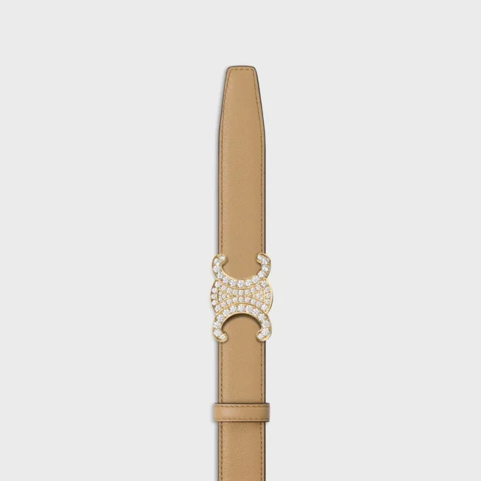 Triomphe-gesp van messing met strass en omkeerbare riem van 25 mm van glad en generfd kalfsleer