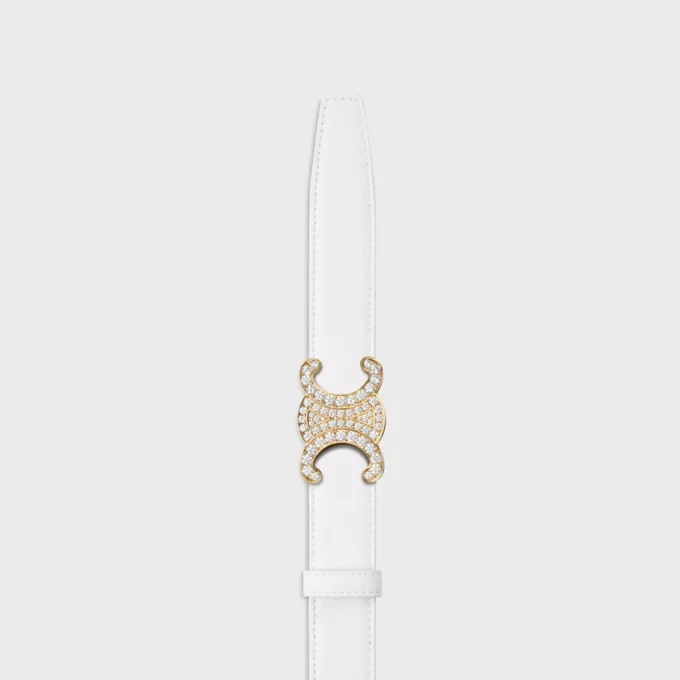 Triomphe-gesp van messing met strass en omkeerbare riem van 25 mm van glad en generfd kalfsleer