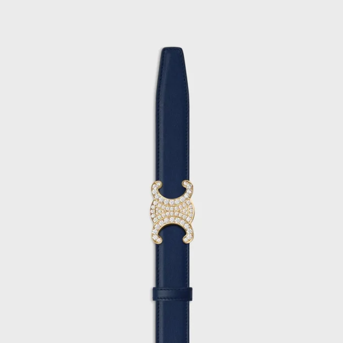 Triomphe-gesp van messing met strass en omkeerbare riem van 25 mm van glad en generfd kalfsleer