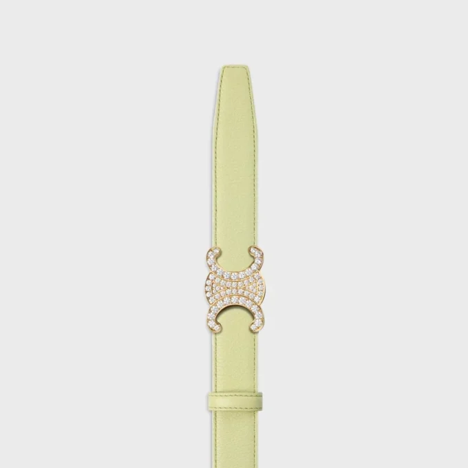 Triomphe-gesp van messing met strass en omkeerbare riem van 25 mm van glad en generfd kalfsleer