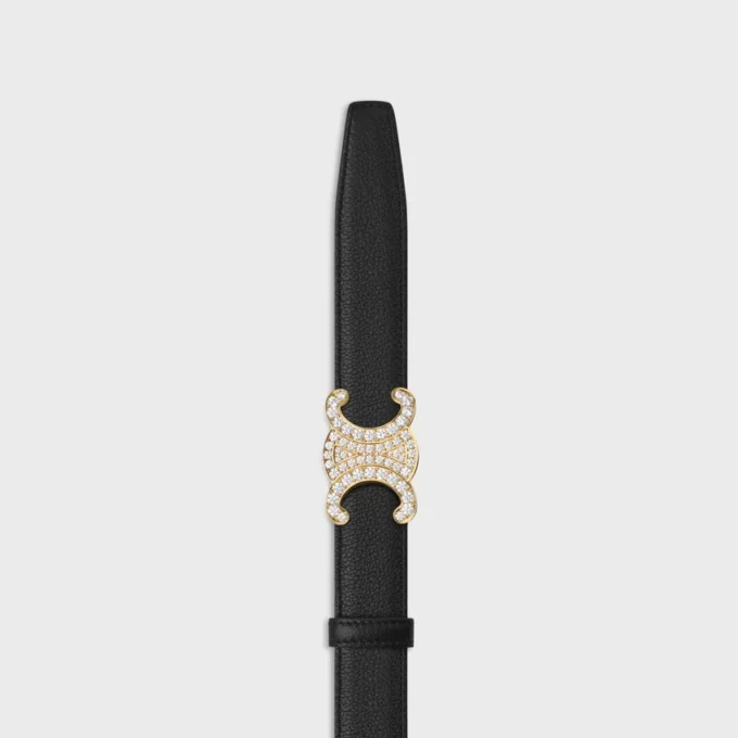 Triomphe-gesp van messing met strass en omkeerbare riem van 25 mm van glad en generfd kalfsleer