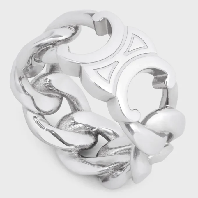 Triomphe Gourmette-ring van messing met rhodiumafwerking