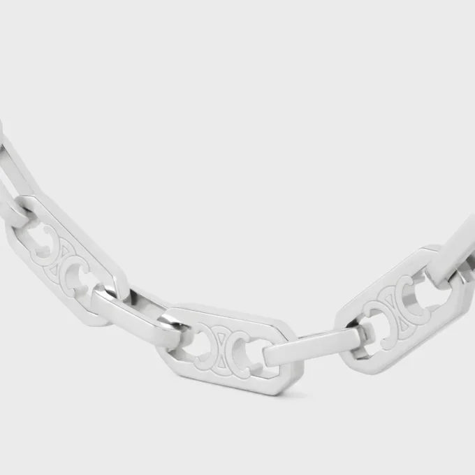 Triomphe kleine achthoekige ketting van messing met rhodiumafwerking
