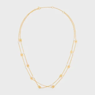 Triomphe Pearl dubbele ketting van messing met gouden afwerking en harsparels