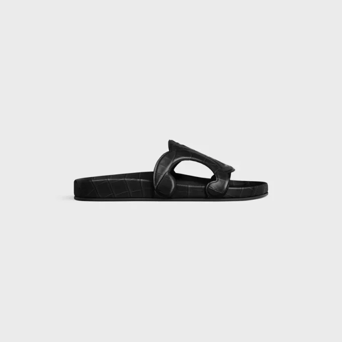 Triomphe-slipper van kalfsleer met krokodillenprint