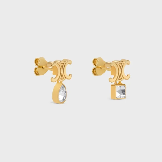 Triomphe Twinkle-oorbellen van strass en messing met gouden afwerking