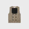 Vest met dubbele rij knopen van wol met pied-de-poule-motief