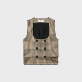 Vest met dubbele rij knopen van wol met pied-de-poule-motief