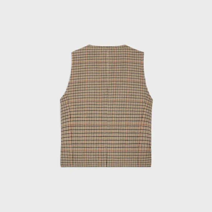 Vest met dubbele rij knopen van wol met pied-de-poule-motief
